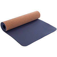 Фитнес коврик для йоги пробковый каучуковый 6 мм FI-2433, Синий: Gsport