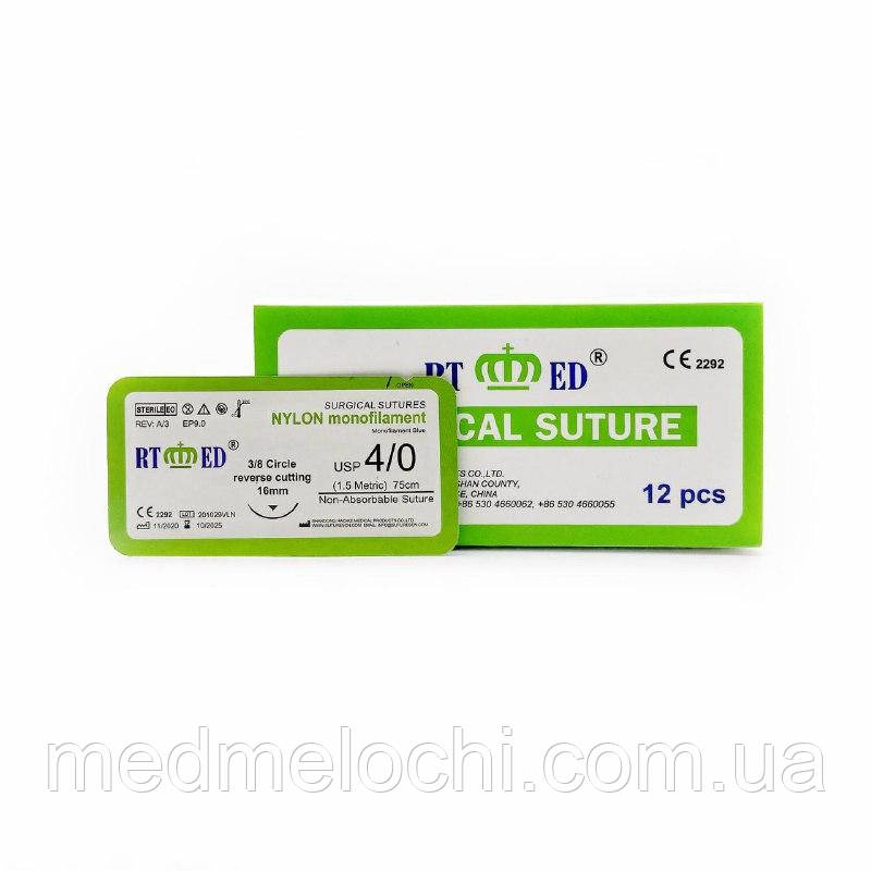 Нейлон RT-med USP 4/0 (EP 1,5) зі звор. ріж. голкою 16мм 3/8 кола
