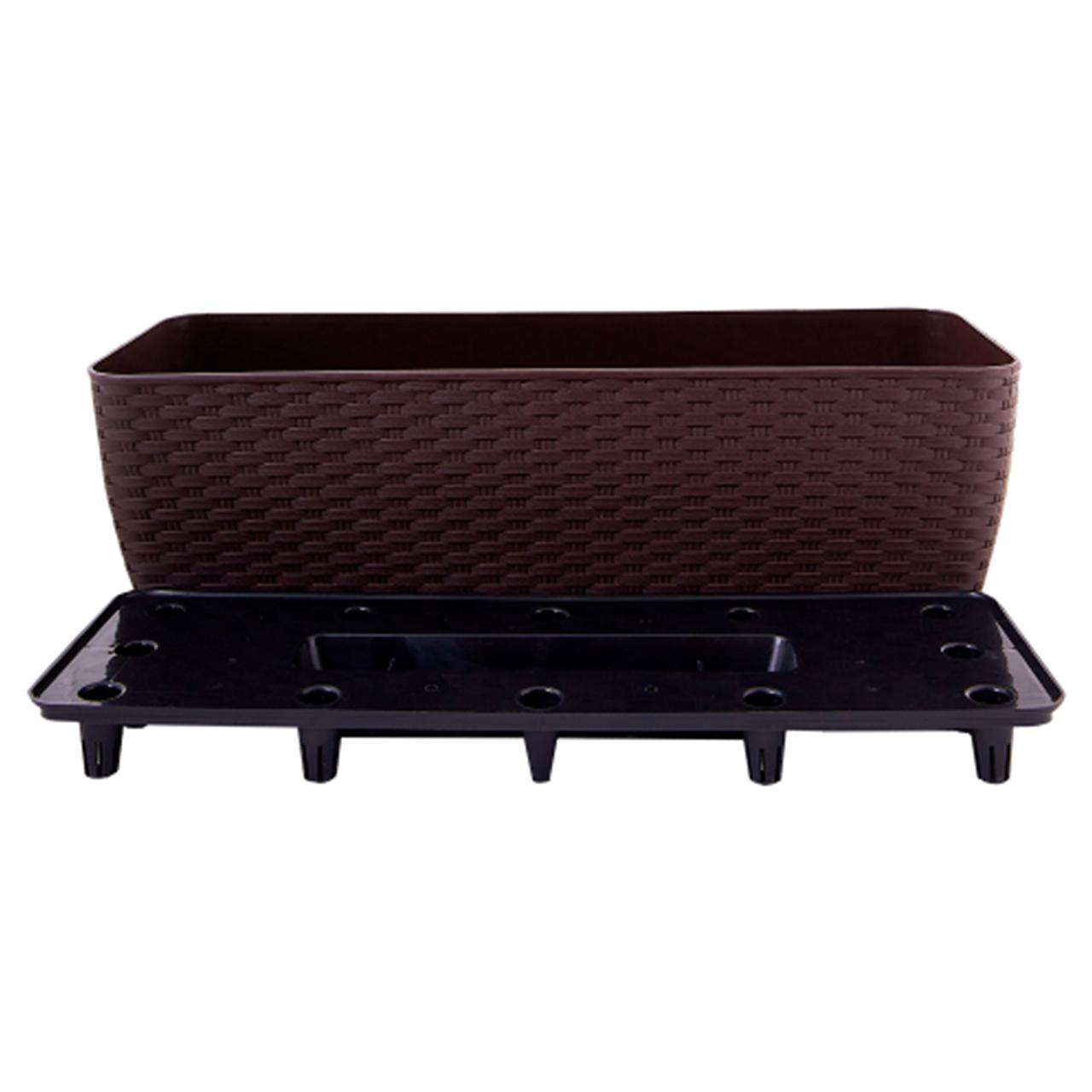 Вазон балконний Ротанг з вставкою 50х18 см 10 л темно-коричневий Алеана, фото 1