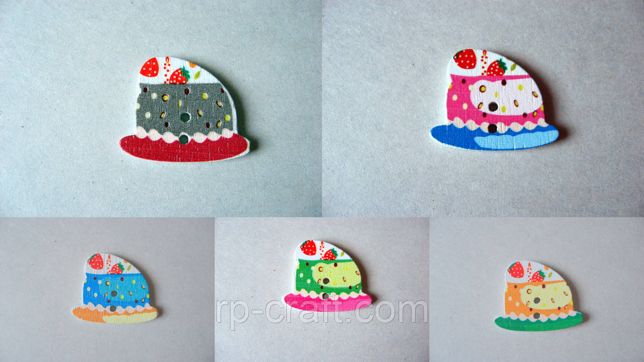 Гудзик дерев'яний, декоративний. Шматочок торта, 20х25 мм, фото 1