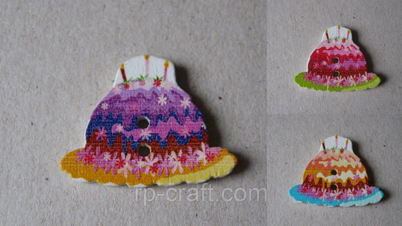 Гудзик дерев'яна яний, декоративний. Торт, 19х24 мм, фото 1