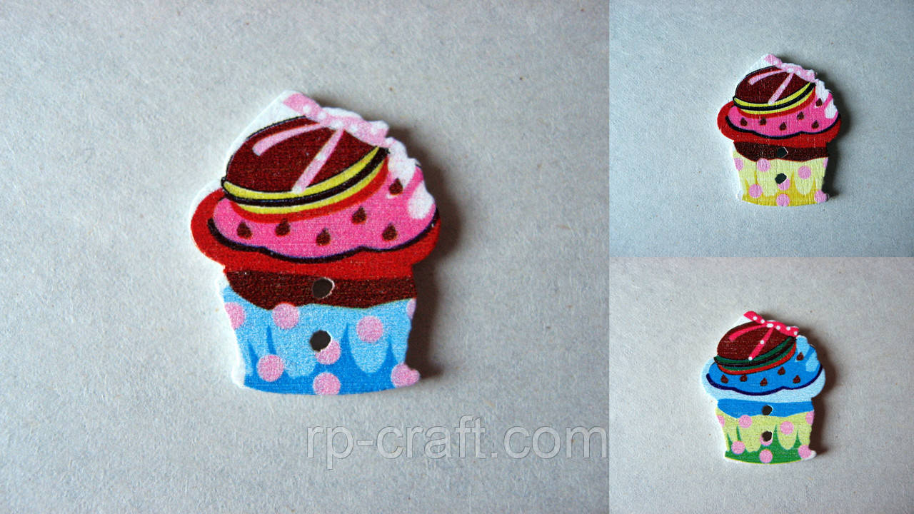 Гудзик дерев'яний, декоративний. Тістечко, 20х25 мм, фото 1