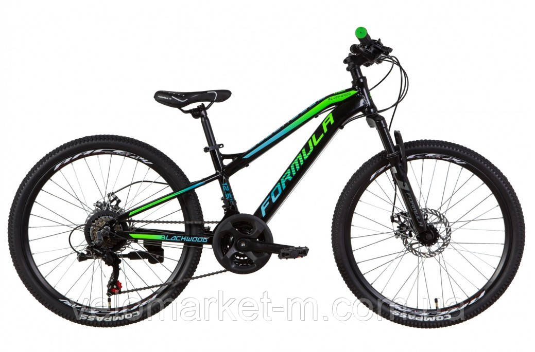 Велосипед 24" FORMULA BLACKWOOD 1.0 2021 чорно-зелений із синім, фото 1