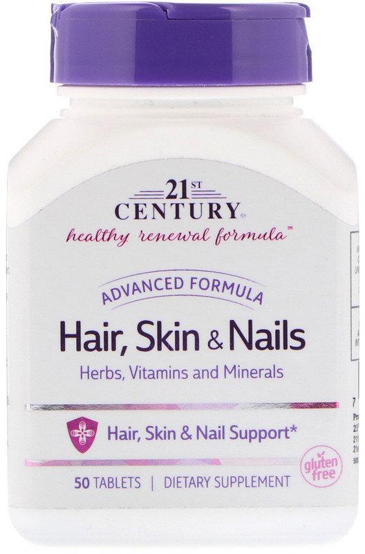 Вітаміни для волосся, шкіри і нігтів 21st Century Hair, Skin & Nalis (50 таб) 21 століття центурі