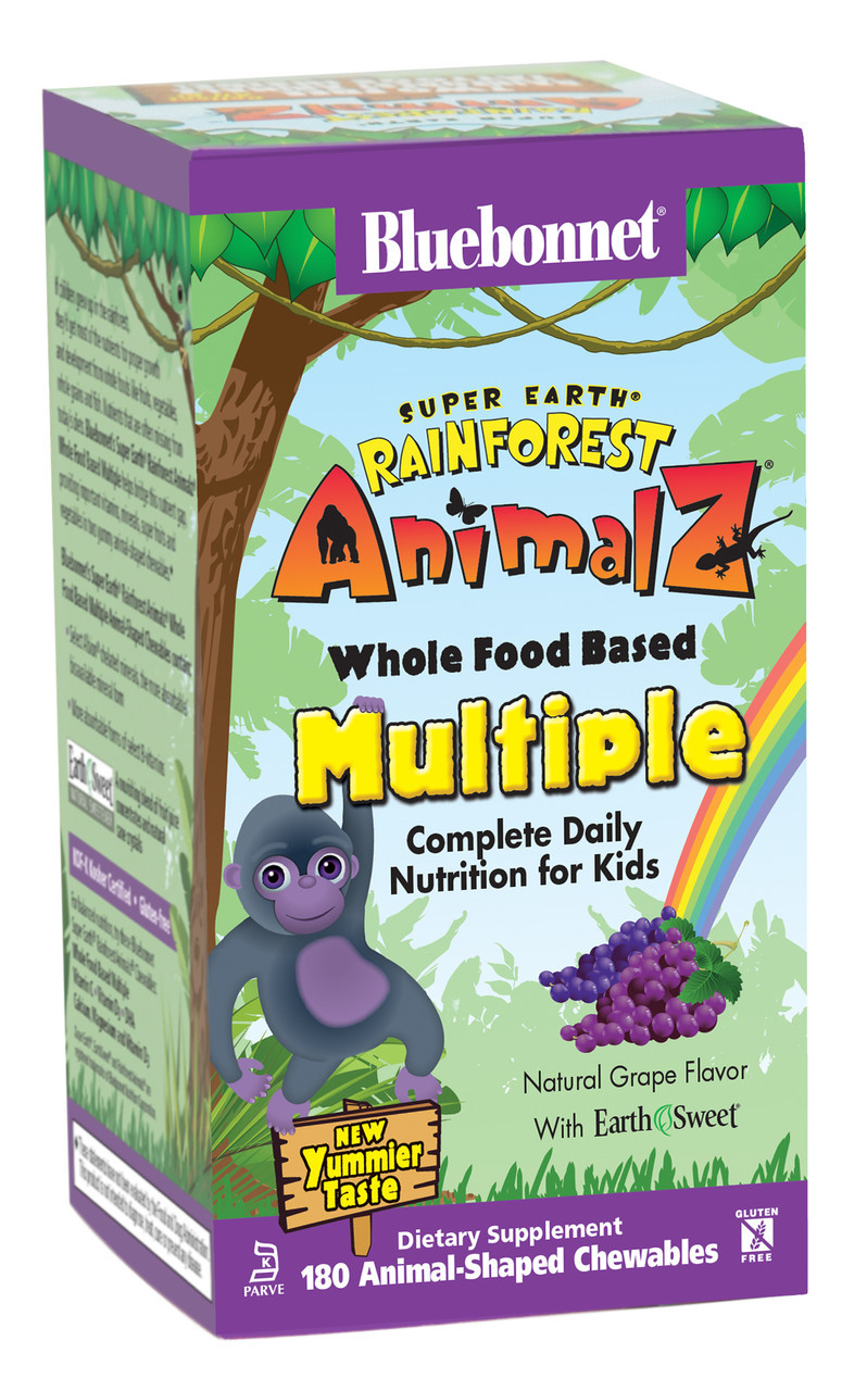 Мультивітаміни для Дітей, Смак Винограду, Rainforest Animalz, Bluebonnet Nutrition, 180 жувальних цукерок, фото 1