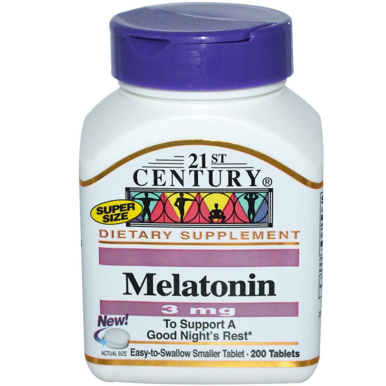 Мелатонін 21st Century Melatonin 3 mg (200 таб) 21 століття центурі, фото 1