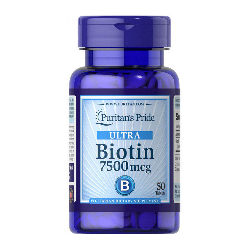 Біотин Puritan's Pride Biotin 7500 mcg (50 таб) вітамін б7 b7 пурітанс прайд