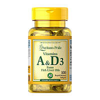 Жир печени трески Puritan's Pride Vitamins A&D3 from Fish Liver Oils (100 капс) пуританс прайд