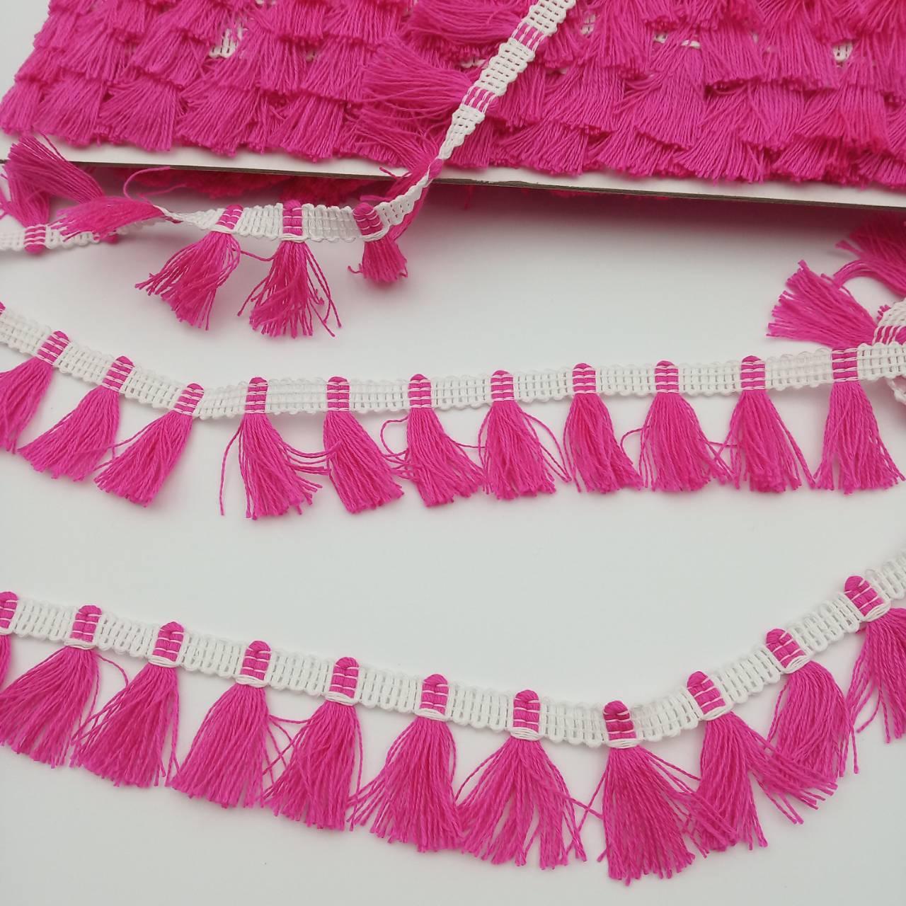 Бавовняна тасьма з пензликами Розова (залишок 3.50 м)