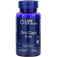 Цинк високої ефективності, Zinc Caps, High Potency, Life Extension, 50 мг, 90 вегетаріанських капсул