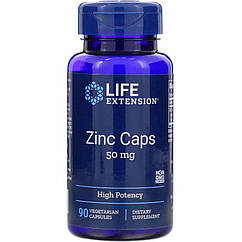 Цинк високої ефективності, Zinc Caps, High Potency, Life Extension, 50 мг, 90 вегетаріанських капсул