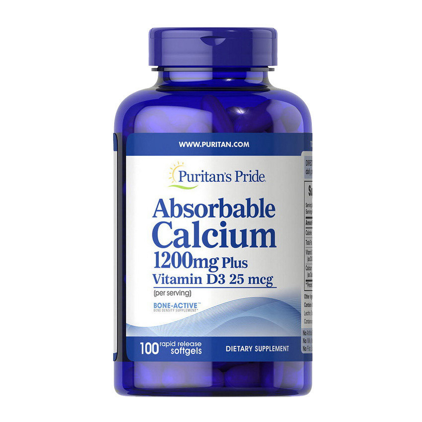 Кальцій карбонат Д3 Puritan's Pride Absorbable Calcium 1200 mg Plus Vitamin D3 25 mcg (100 капс) пурітанс