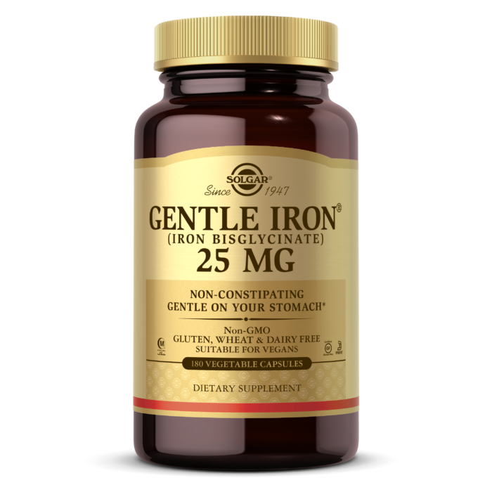 Хелатний Залізо, 25 мг, Gentle Iron, Solgar, 180 рослинних капсул