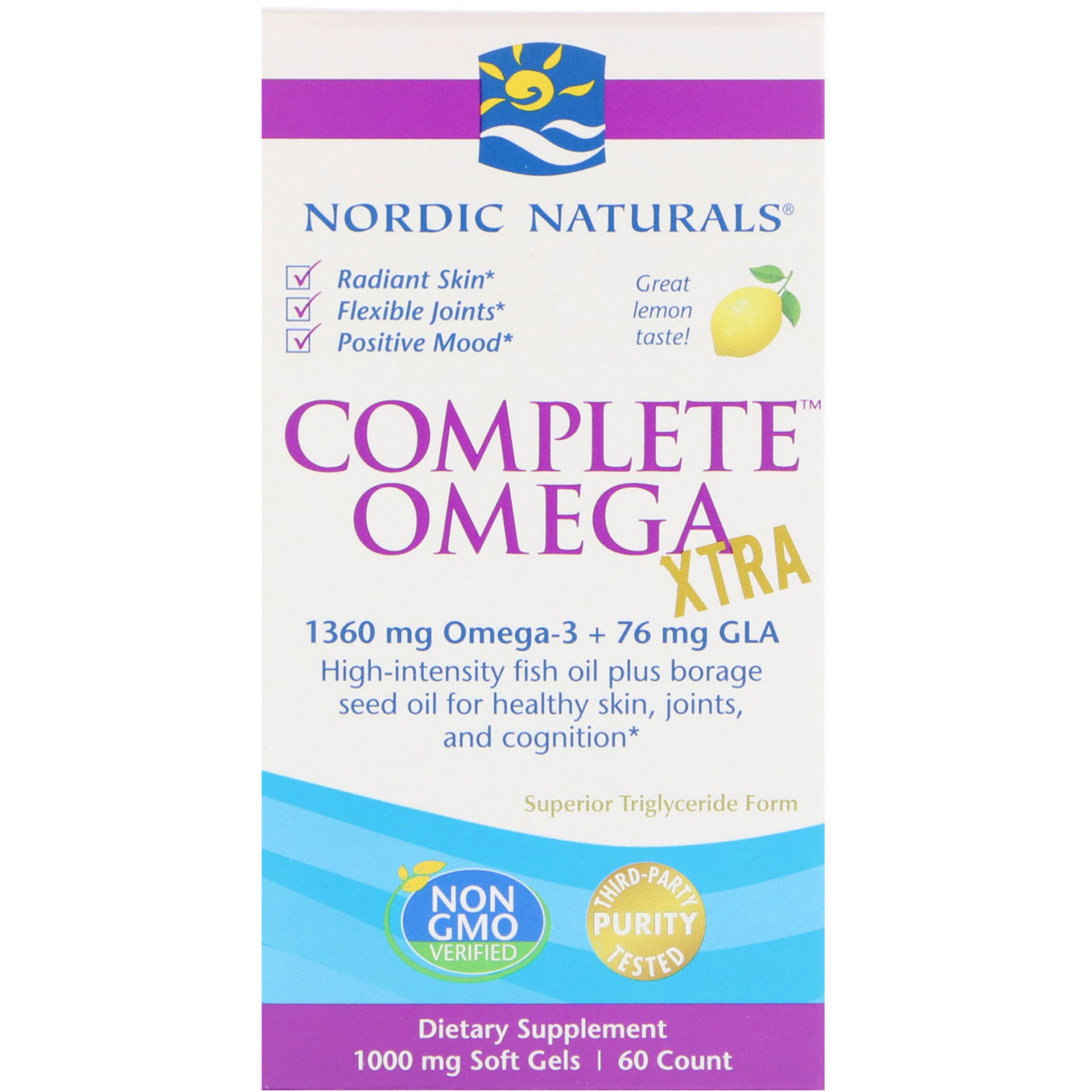 Омега Комплекс з Лимоном, Екстра, 1000 мг, Nordic Naturals, Complete Omega Xtra, 60 желатинових капсул, фото 1