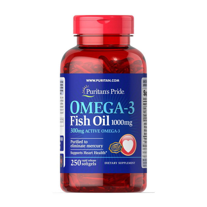 Омега 3 Puritan's Pride Omega-3 Fish Oil 1000 mg (250 капс) риб'ячий жир пурітанс прайд