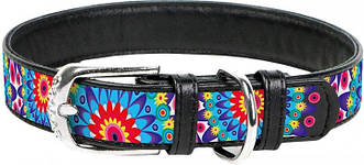 Нашийник Collar WauDog Design (шкіряний, квіти, чорний 15мм/27-36см)