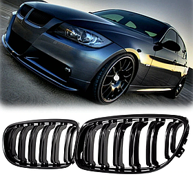 Решітка ноздрі BMW (БМВ) 3 series Е90 Е91 LCI (2009-2012) Глянець 2 ребра
