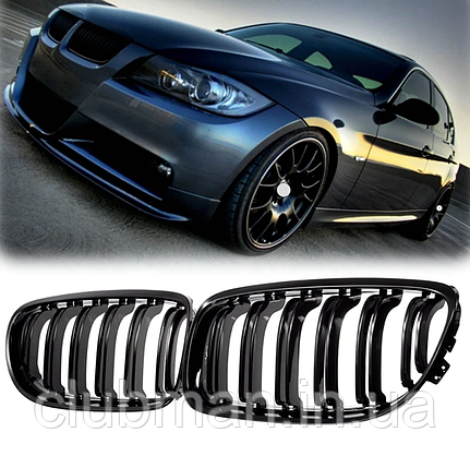 Решітка ноздрі BMW (БМВ) 3 series Е90 Е91 LCI (2009-2012) Глянець 2 ребра, фото 1