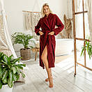 Натуральний довгий махровий жіночий халат на запах, домашній халат бірюзовий, фото 9