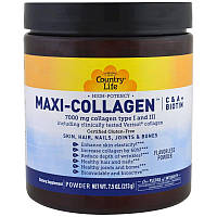 Коллаген 1 и 3 Типов + Биотин, Maxi Collagen, Country Life, 7,5 унций (210 гр)