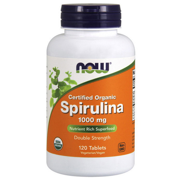 Спіруліна Now Foods Spirulina 1000 mg certified organic (120 таб) нау фудс