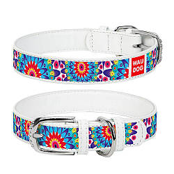 Нашийник Collar WauDog Design (шкіряний, квіти, білий 12мм/19-25см)