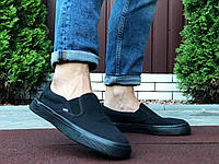 Мужские и женские кроссоы черного цвета Ванс. Стильные унисекс кроссовки без шнурков Vans.