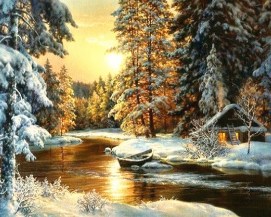 Алмазна мозаїка Будинок в снігу My-Art TN1021 (40 x 50 см) на підрамнику, фото 1