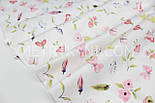 Сатин "Пташки, метелики, квіточки" рожеві на білому тлі № 160-60 з, фото 3