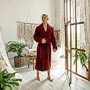 Чоловічий домашній халат 100% бавовна на запах, натуральний банний халат з капюшоном, колір коричневий, фото 10