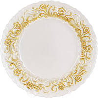 Блюдо сервировочное 33см, подставная тарелка, стекло, белое с золотым узорным кантом | HomeDreams