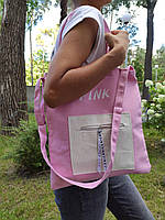 Жіноча текстильна сумка шоппер красива з короткими і довгими ручками "Pink" рожева