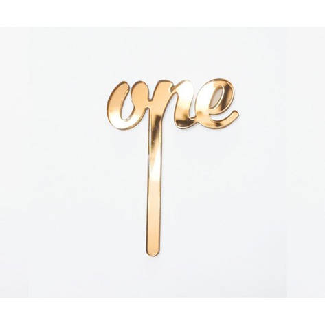 Топер дзеркальний золотий для торта "One" на паличці, фото 1
