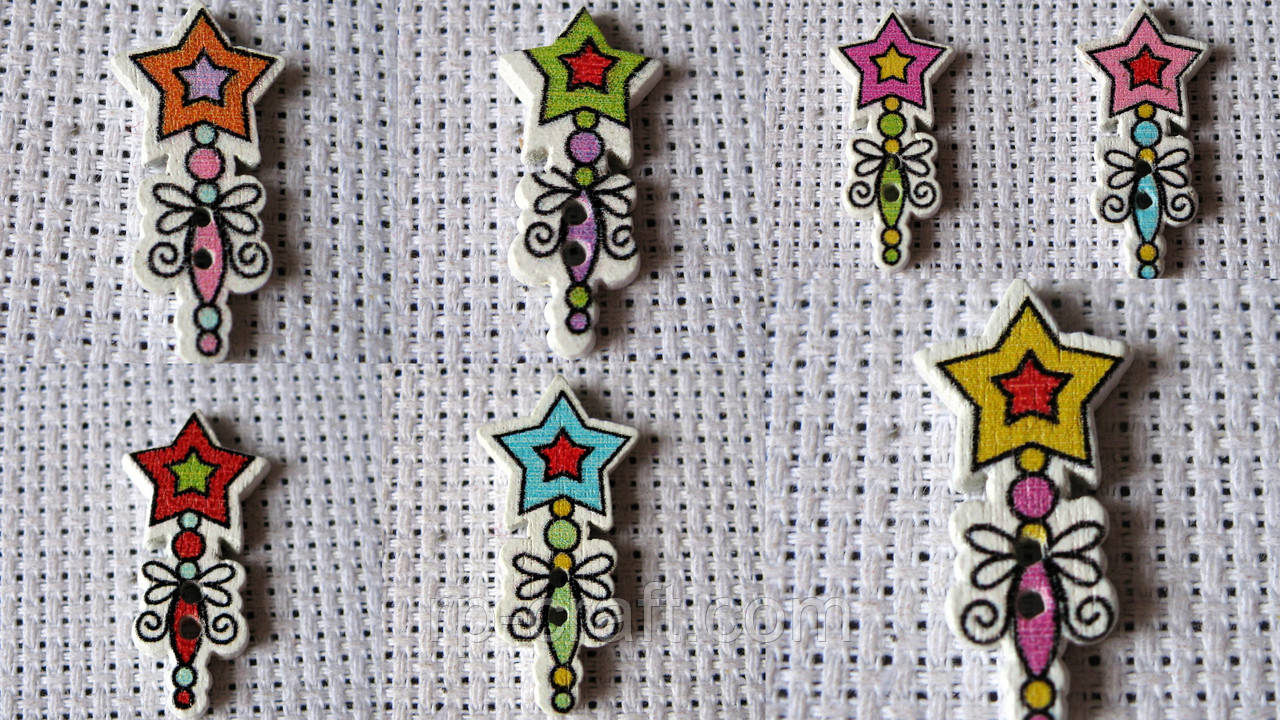 Гудзик дерев'яний, декоративний. Чарівна паличка, 12х25 мм, фото 1