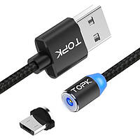 Магнитный кабель для зарядки Topk ЛЕД AM23 USB 2.4A Micro-USB (Black, 1 м) | Зарядный шнур для телефона