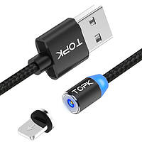 Магнітний кабель для зарядки Topk Led AM23 USB 2.4 A Llightning (Black, 2 м) | Зарядний кабель для телефону