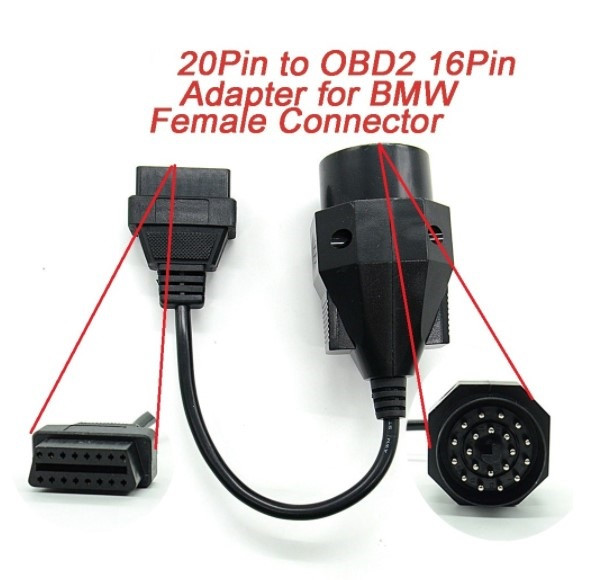 Діагностичний перехідник BMW 20 pin на OBD2 16 pin повна розпіновка