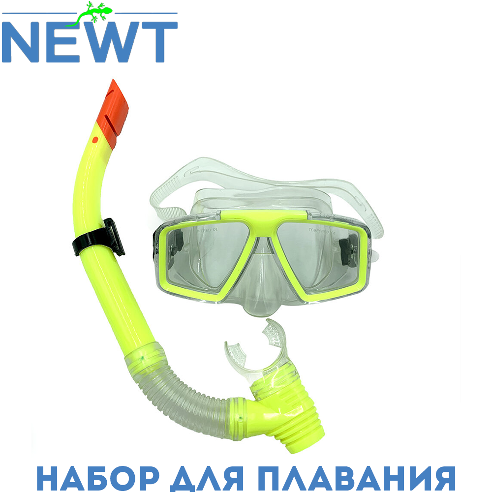 Набір для плавання маска та трубка для пірнання та дайвінгу Newt DLV, салатовий