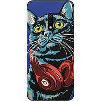 Силіконовий чохол для Realme X з картинкою Кіт з навушниками