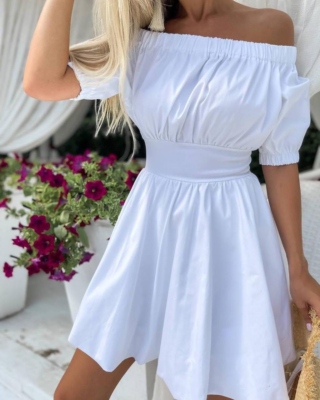 Женский летний сарафан из софта с открытыми плечами в стиле бэби-долл, фото 1