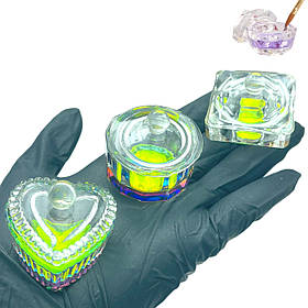 Стаканчик скляний з кольоровим дном для мономера, хни, фарби, з кришечкою