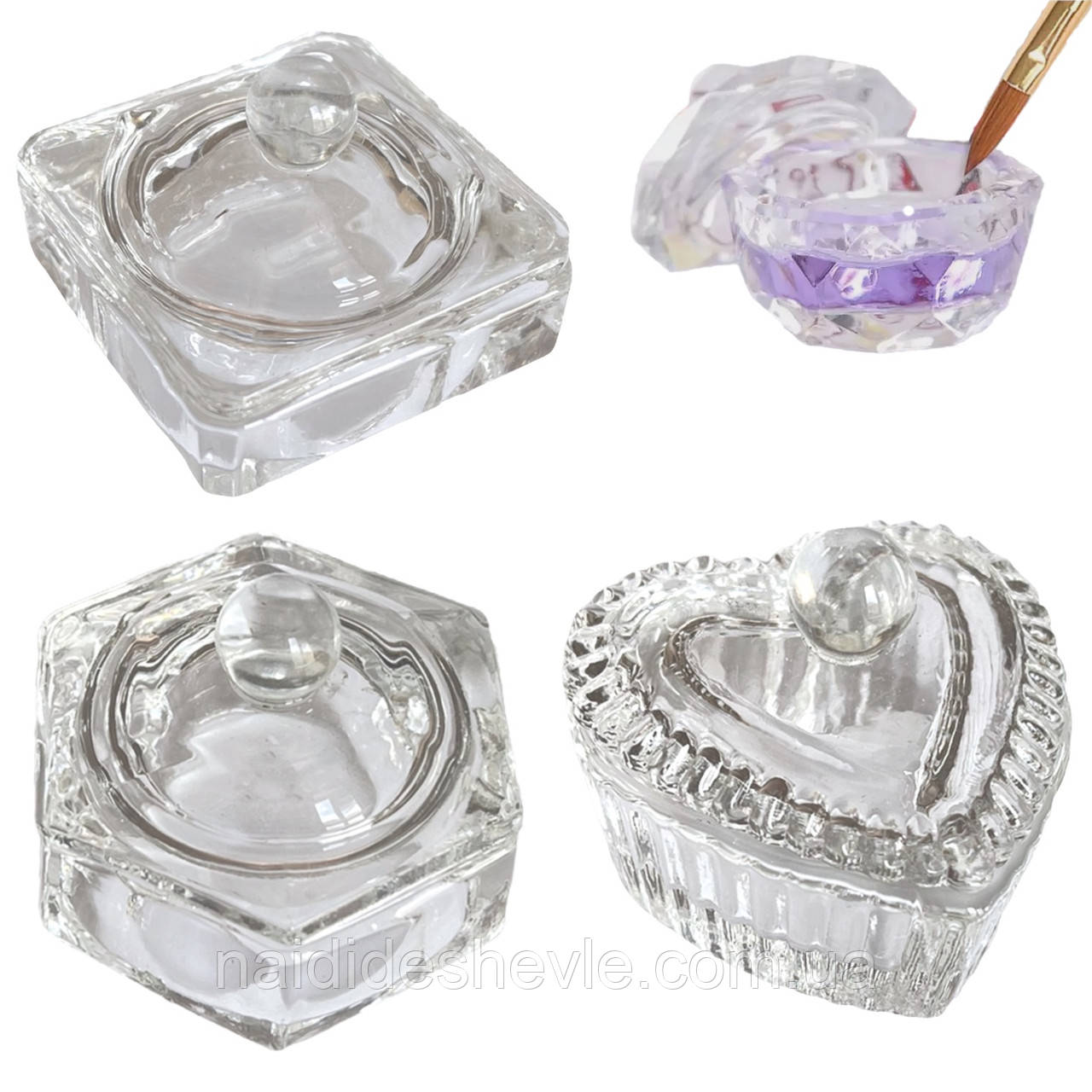 Стаканчик прозорий для мономеру (хни, фарби) скляний з кришкою, фото 1