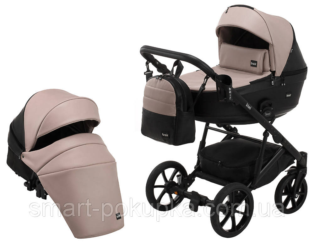 Коляска 2 в 1 Bair Kiwi кожа 100% BK-18/15 капучино - черный