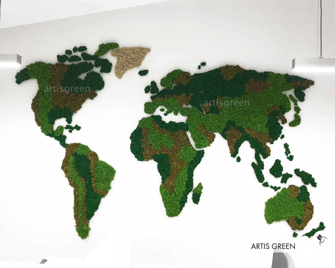 Карта світу зі скандинавського декоративного моху. Незвичайний декор стіни з еко-матеріалу, фото 1