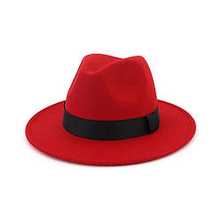 Стильна фетровий капелюх Федора з стрічкою Червоний