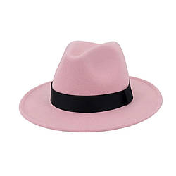 Стильна фетровий капелюх Федора з стрічкою Рожевий