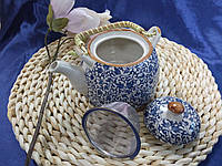 Чайник с металлическим ситом Голубой узор 600 мл 35383-11 синий керамический с бамбуковой ручкой