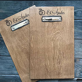Планшет з дерева з логотипом і затискачем для меню А4 5мм