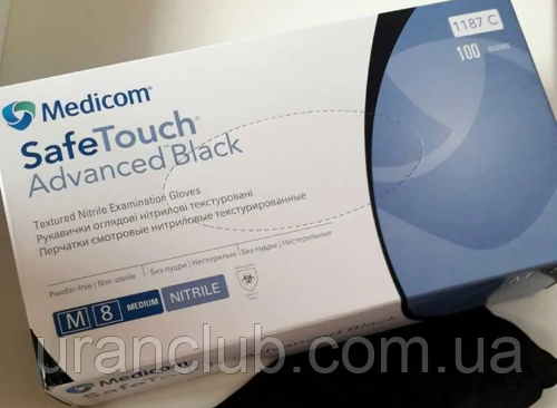 Рукавички нітрилові без пудри Medicom SafeTouch Black, (чорні,5 м) M