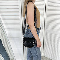 Жіноча шкіряна маленька сумка з текстильним ремінцем Polina & Eiterou, фото 2